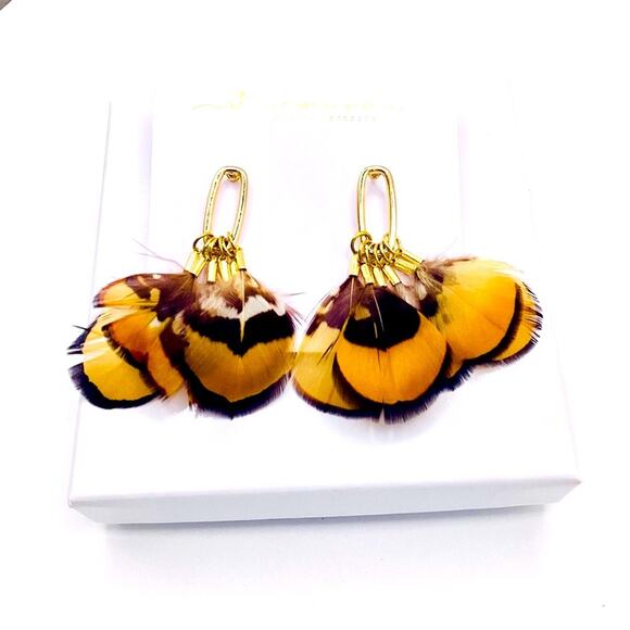 St. Armand’s Detailed Gold and Yellow Feather Earrings - Picture 1 of 5